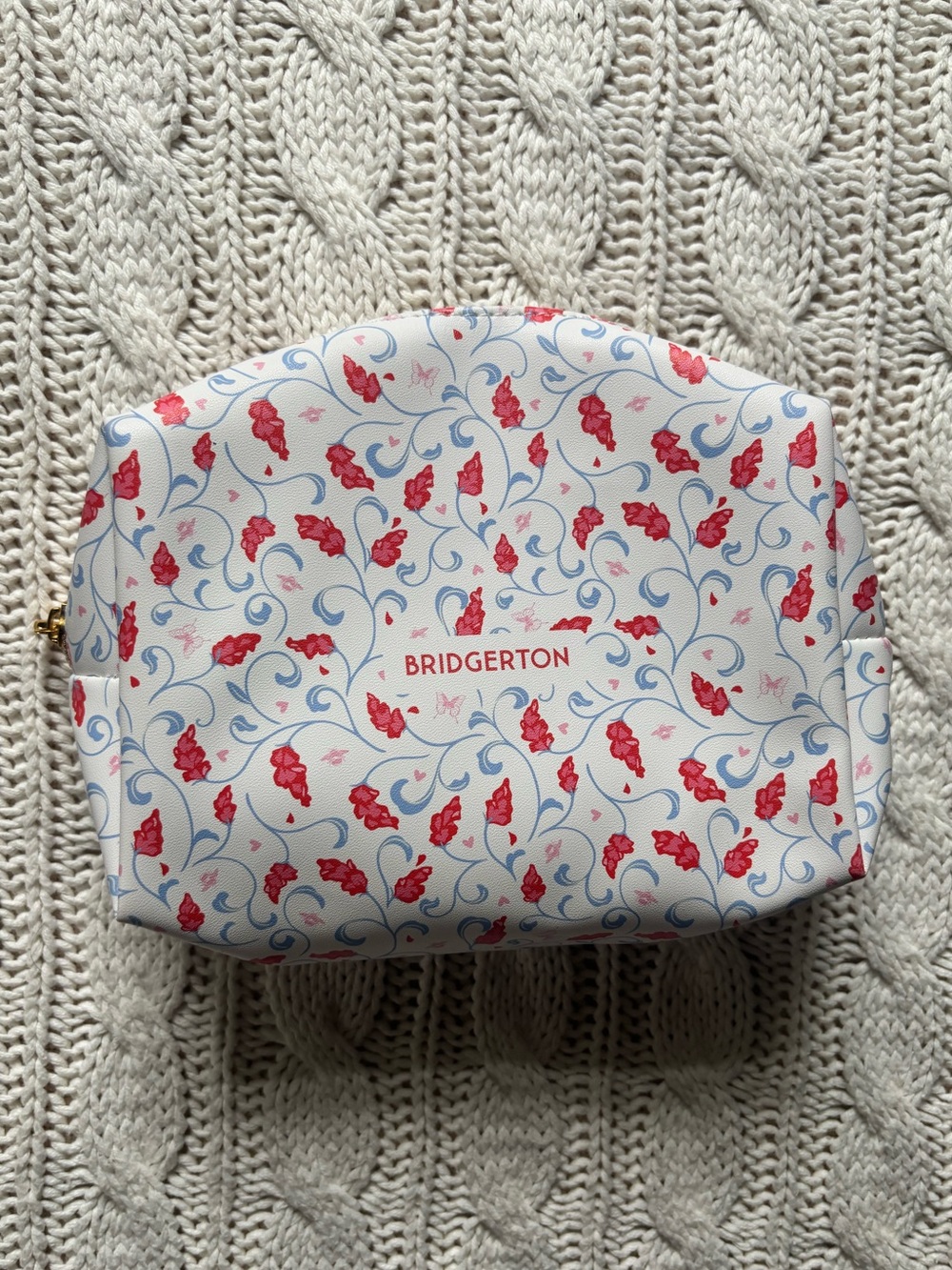 Bridgerton Floral Cosmetic Pouch in White and Red
